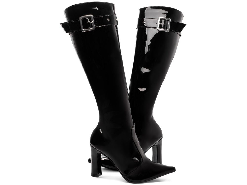 Bota Biker Bico Fino Cano Longo Alto Fivela Arrasadora