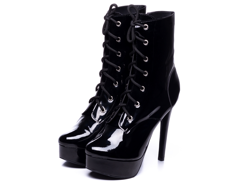 Bota Coturno Meia Pata Salto Fino Verniz Preto