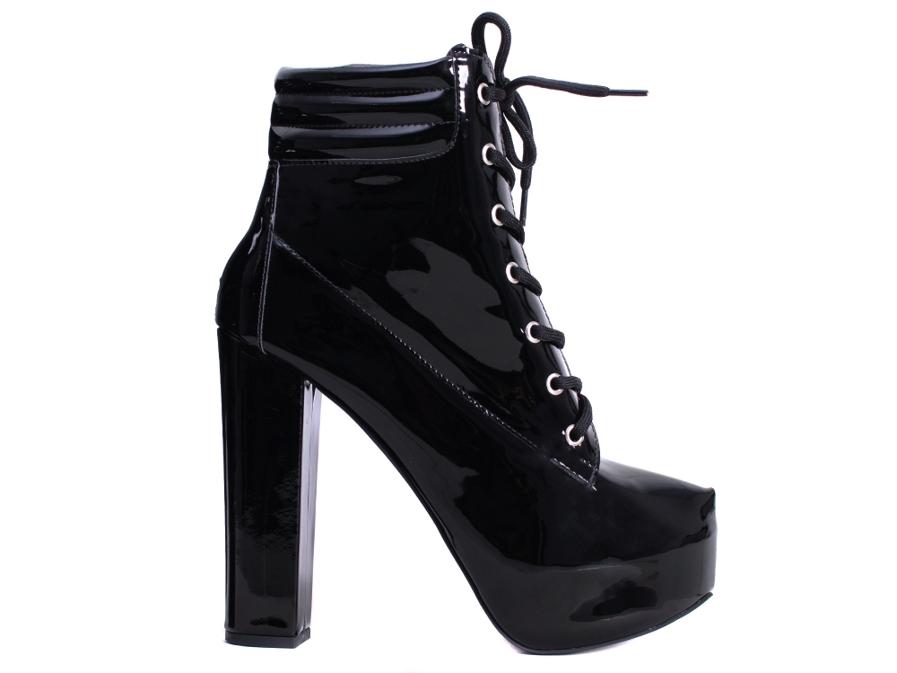 Bota Coturno Meia Pata Verniz Preto
