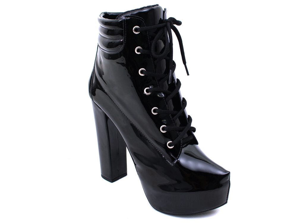 Bota Coturno Meia Pata Verniz Preto